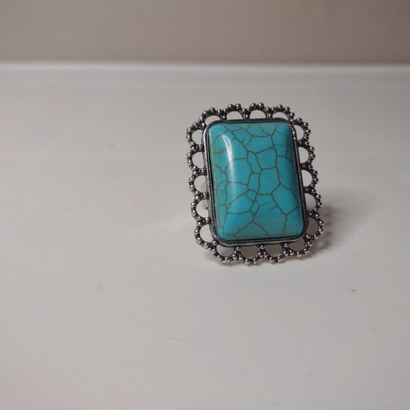 Large Rectangular Blue And Silver Tone Ring Size 7.75 - Picture 8 of 13